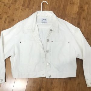 Zara Cropped White Denim Jacket